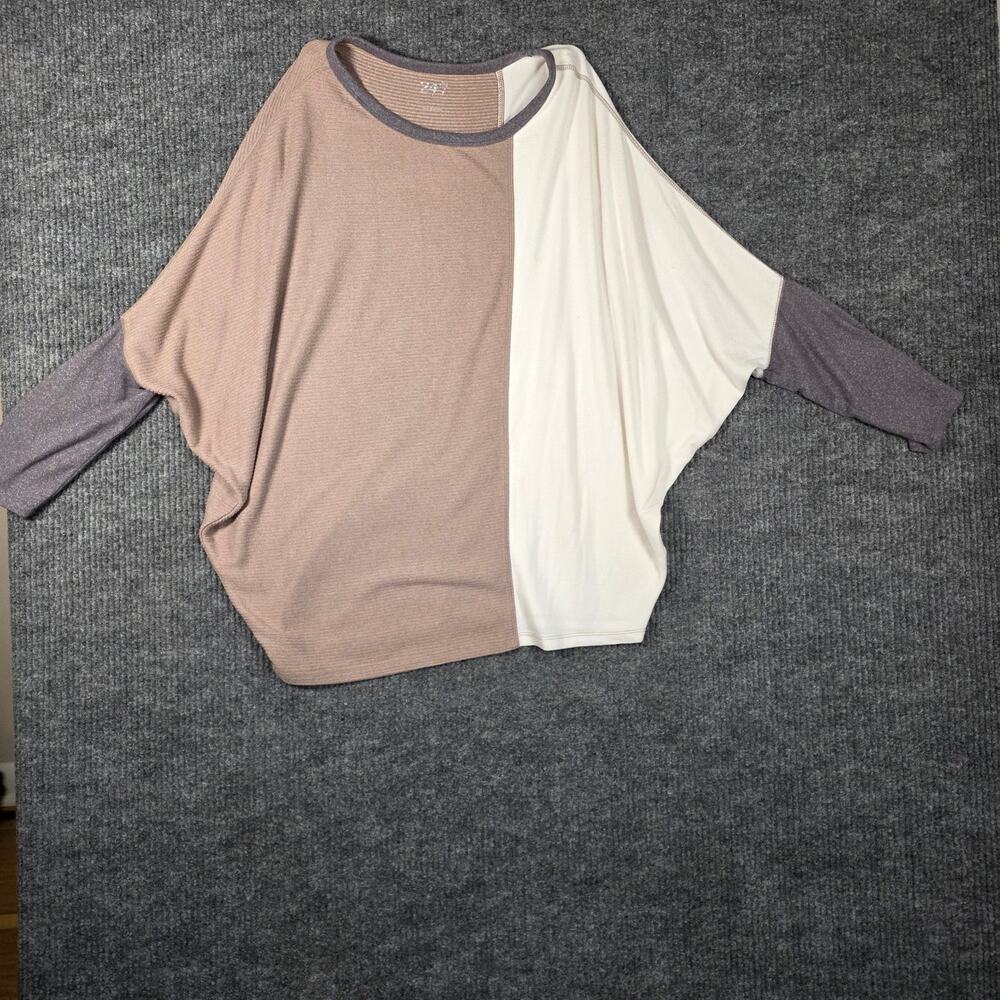 24/7 Comfort Apparel Colorblock Dolman Sleeve Top Size L
